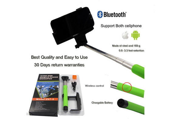 Green Mobile Phone Selfie Pod , Handhleld Selfie Stick Monopod 20-120CM Extended length